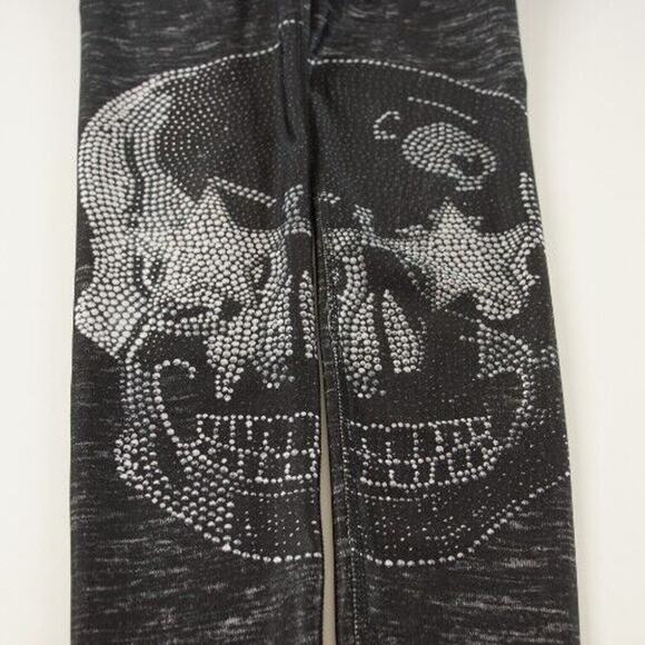 Terez Hi Shine Crystal Print Skull Black Leggings Womens Sz S - Picture 7 of 8